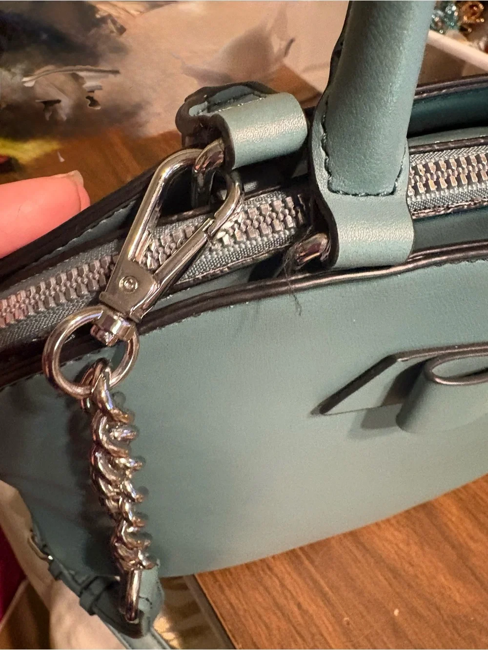 Nine West Seafoam Bow Satchel with Silver Chain